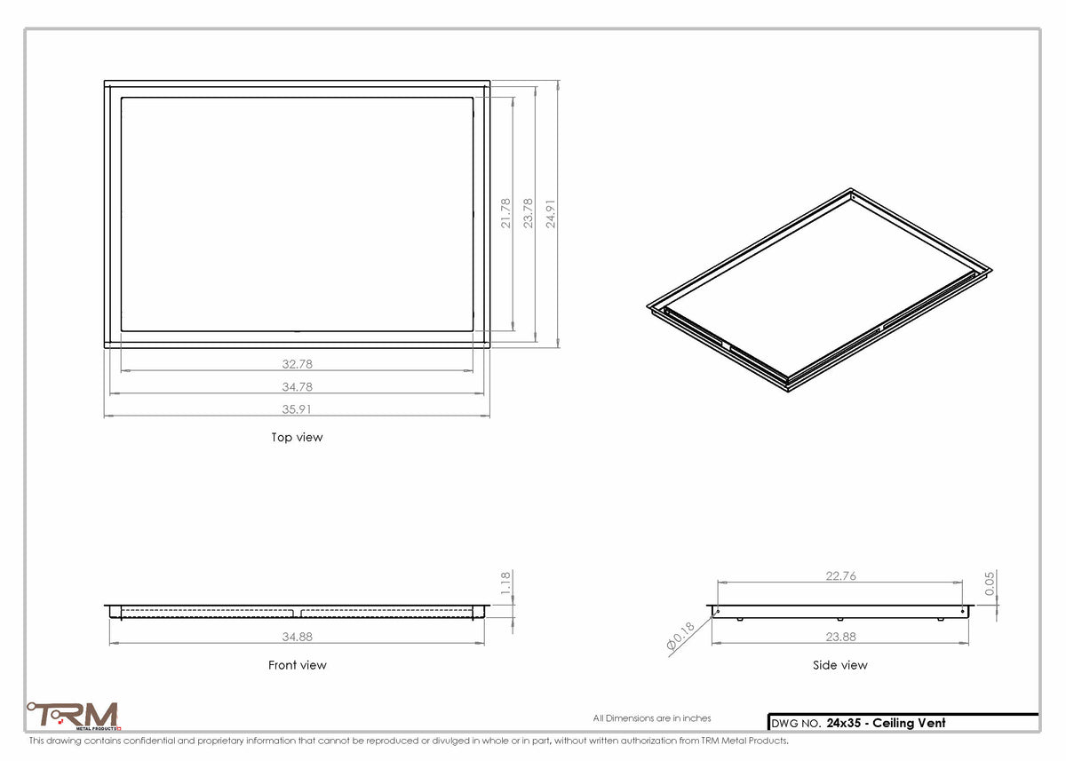 24x35 ceiling vent cover, dimensions drawing