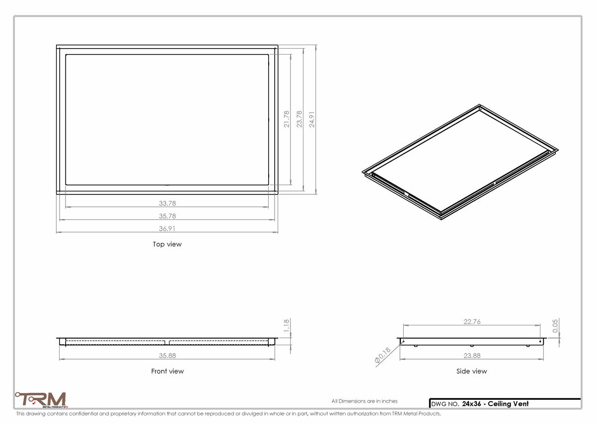 24x36 ceiling vent cover, dimensions drawing