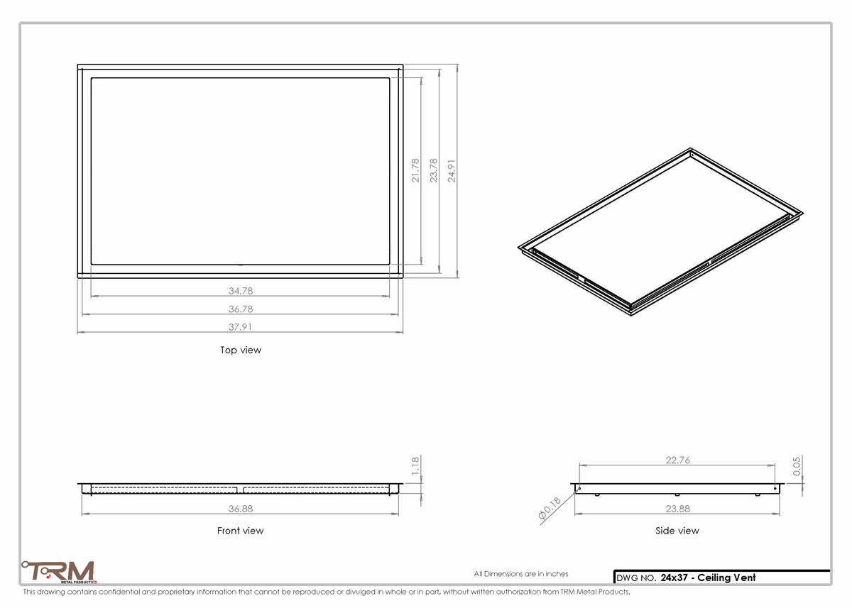 24x37 ceiling vent cover, dimensions drawing