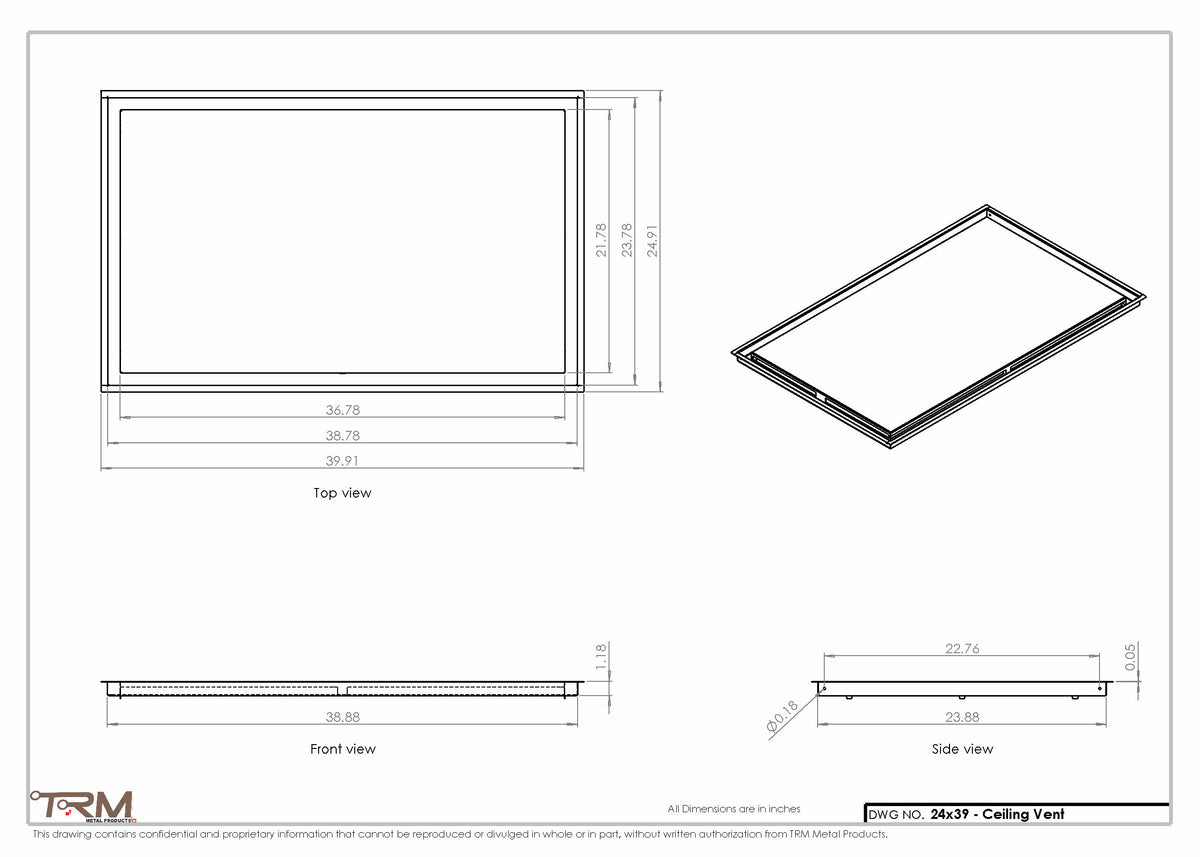 24x39 ceiling vent cover, dimensions drawing