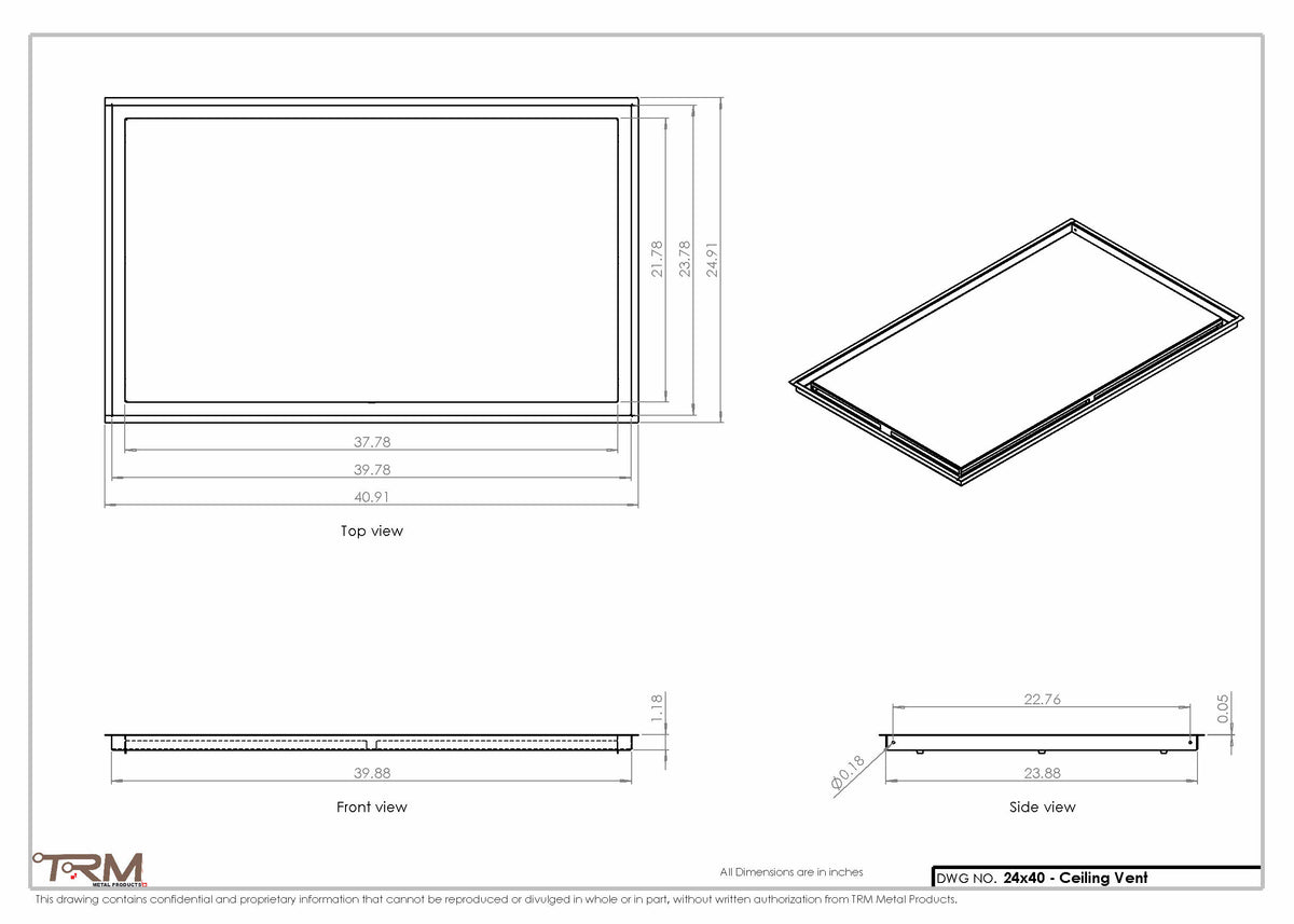 24x40 ceiling vent cover, dimensions drawing