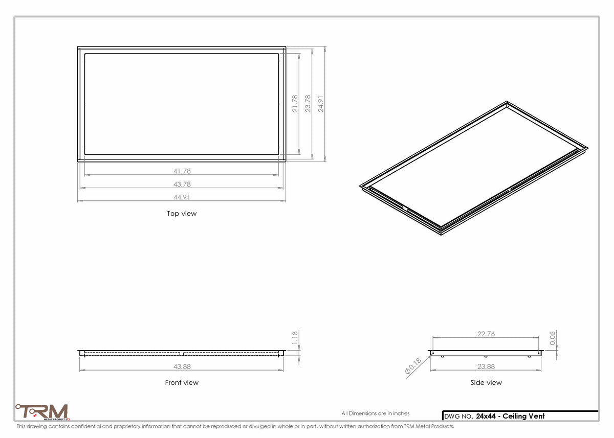 24x44 ceiling vent cover, dimensions drawing
