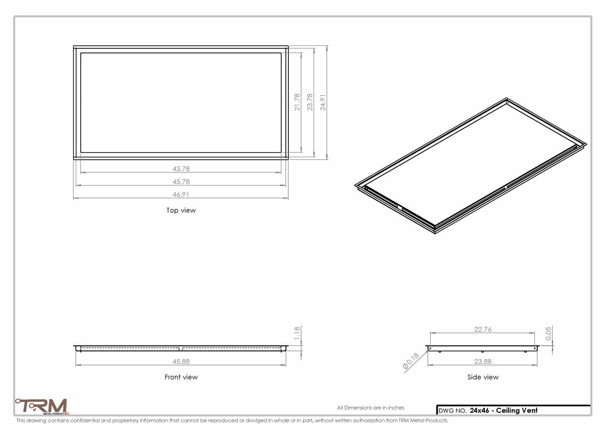 24x46 ceiling vent cover, dimensions drawing