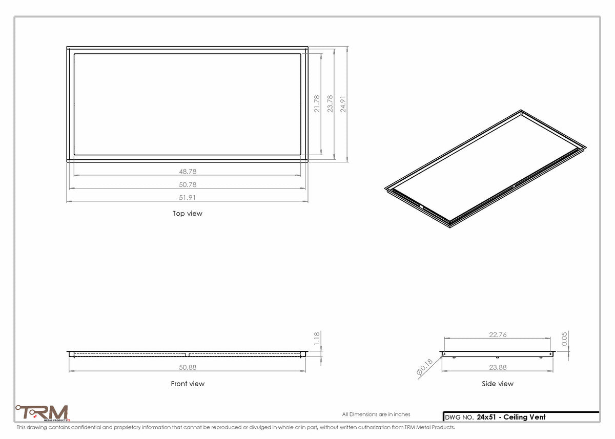 24x51 ceiling vent cover, dimensions drawing