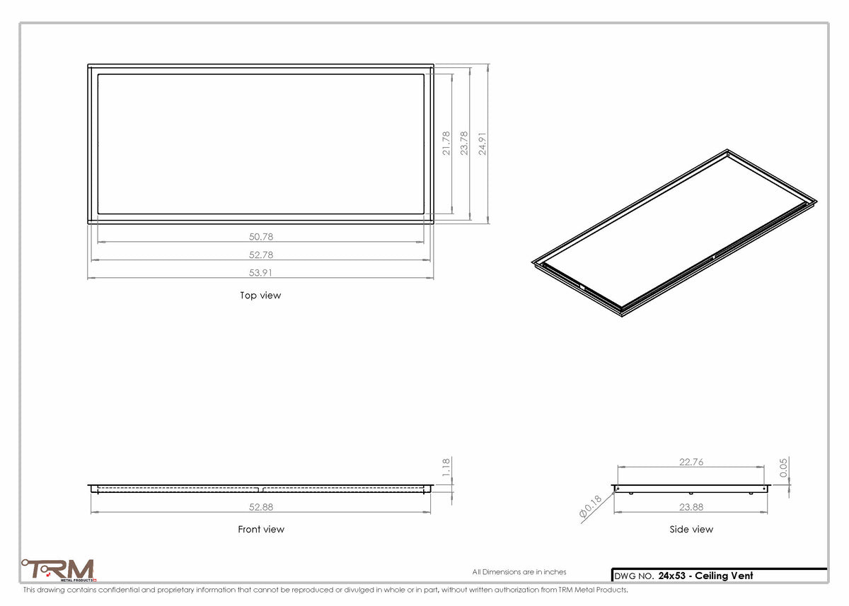 24x53 ceiling vent cover, dimensions drawing