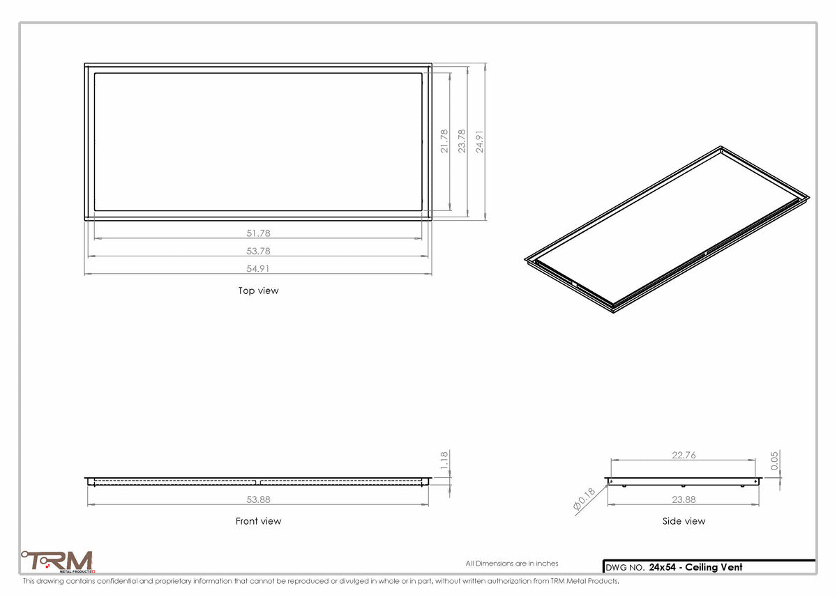 24x54 ceiling vent cover, dimensions drawing