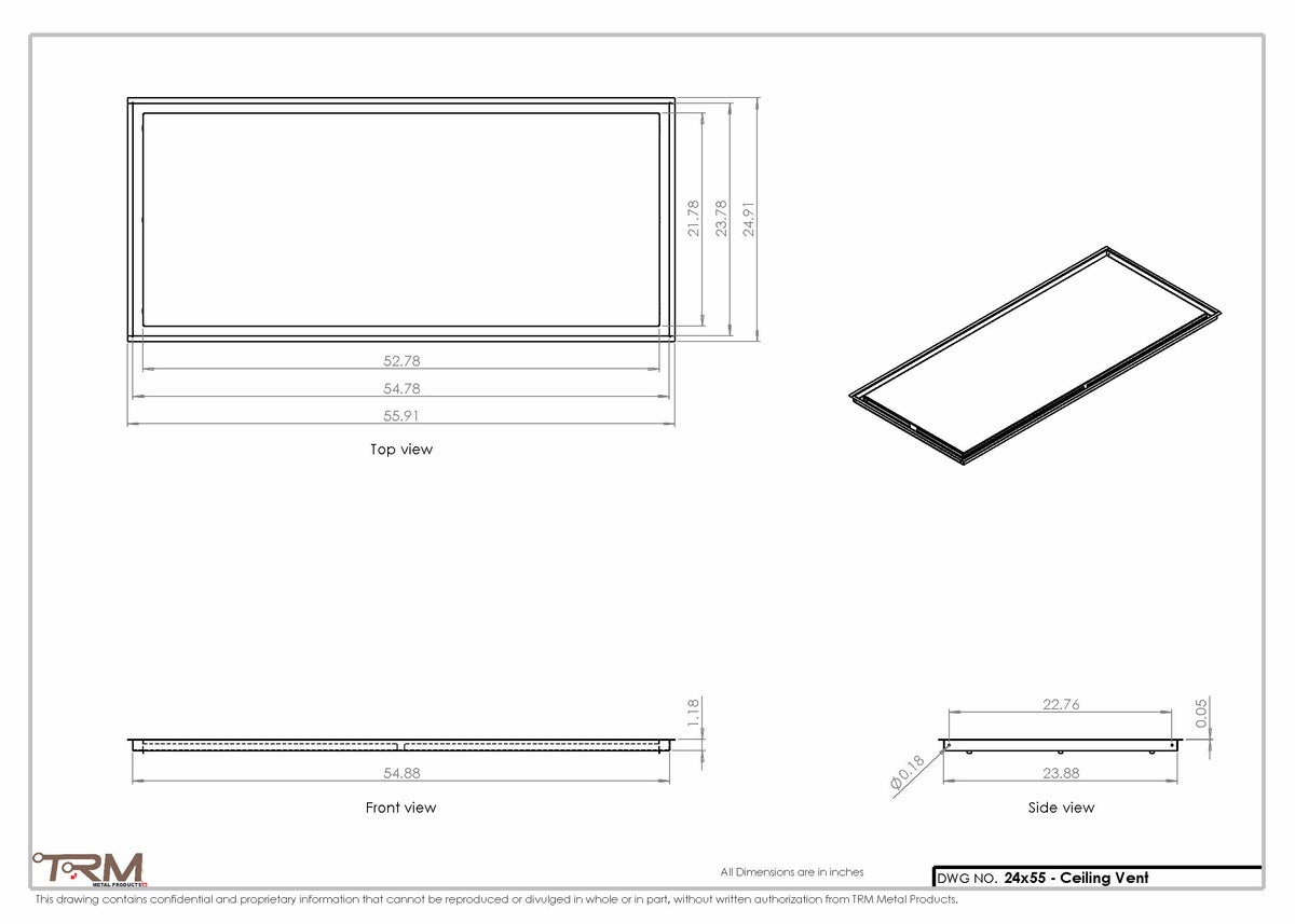 24x55 ceiling vent cover, dimensions drawing