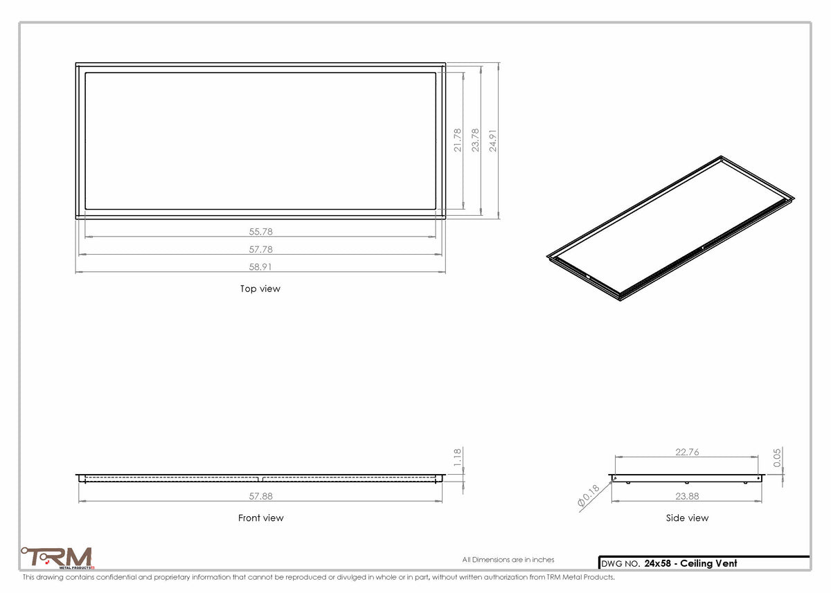 24x58 ceiling vent cover, dimensions drawing
