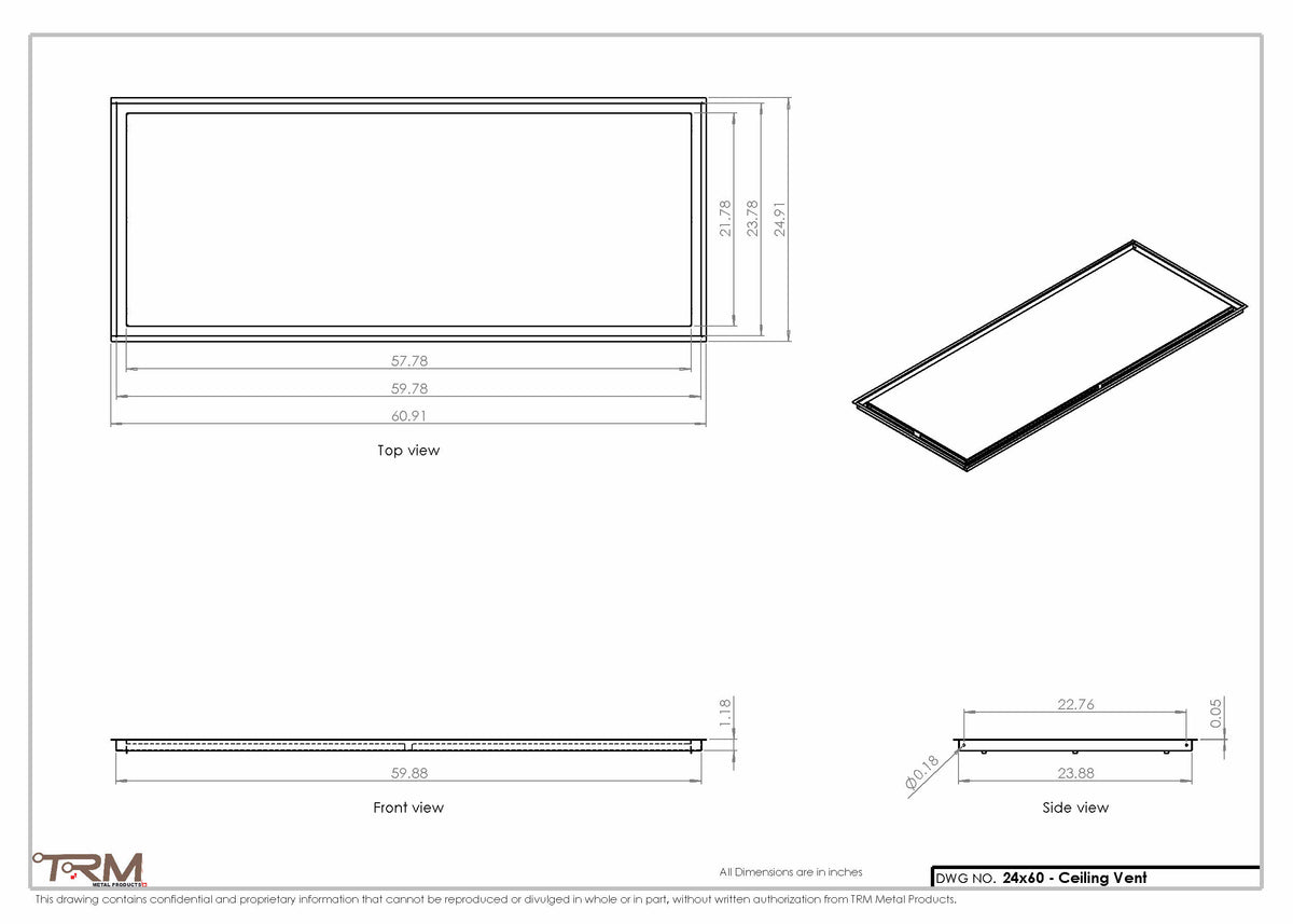 24x60 ceiling vent cover, dimensions drawing