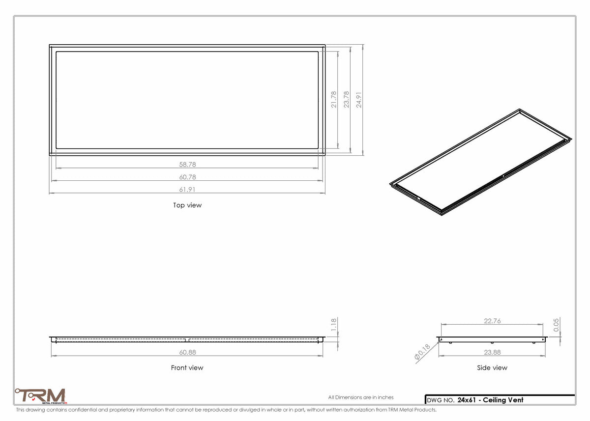24x61 ceiling vent cover, dimensions drawing