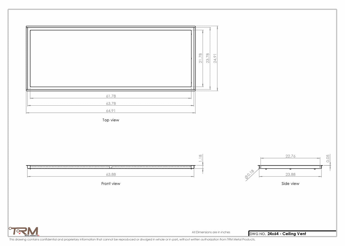 24x64 ceiling vent cover, dimensions drawing