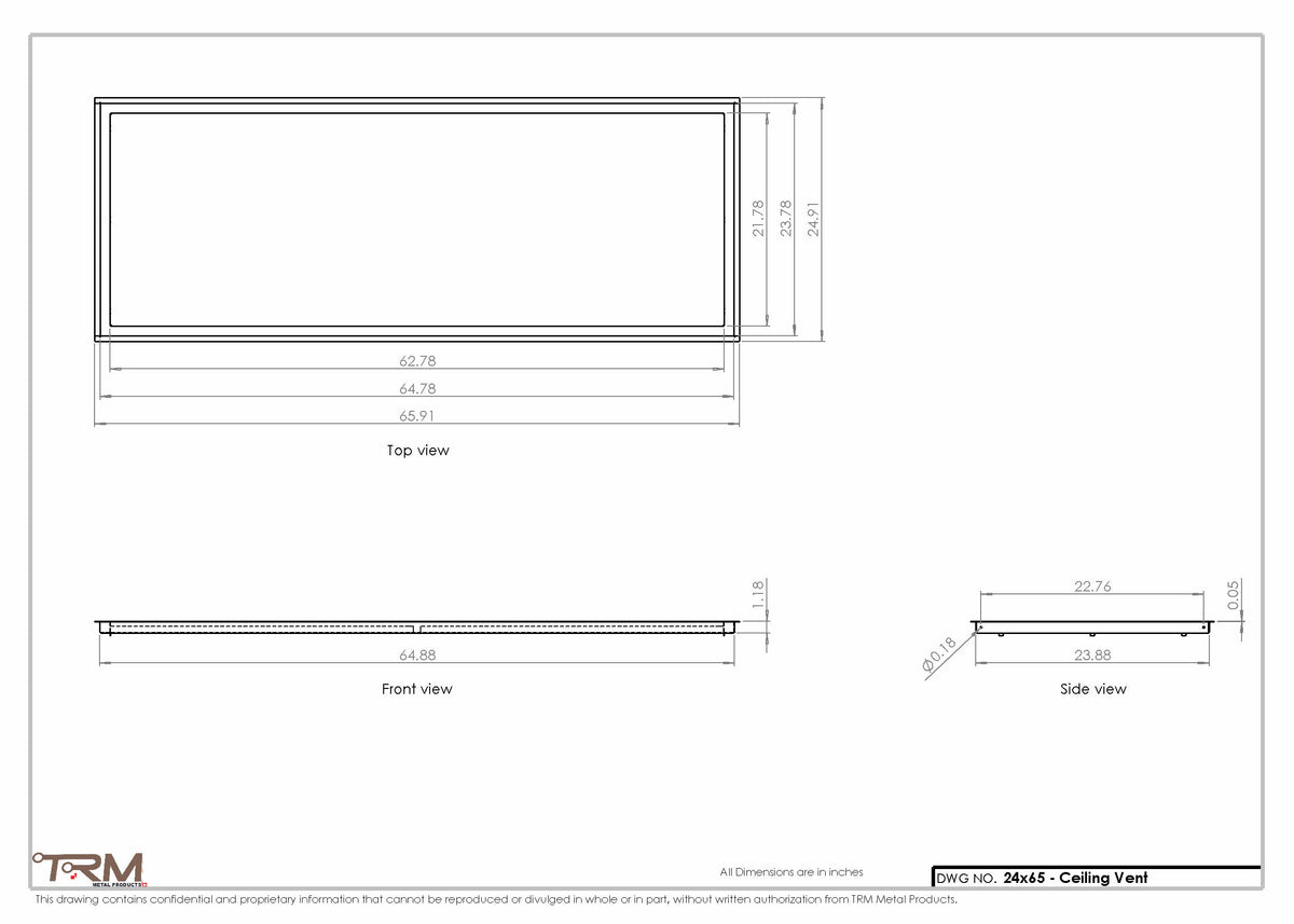 24x65 ceiling vent cover, dimensions drawing
