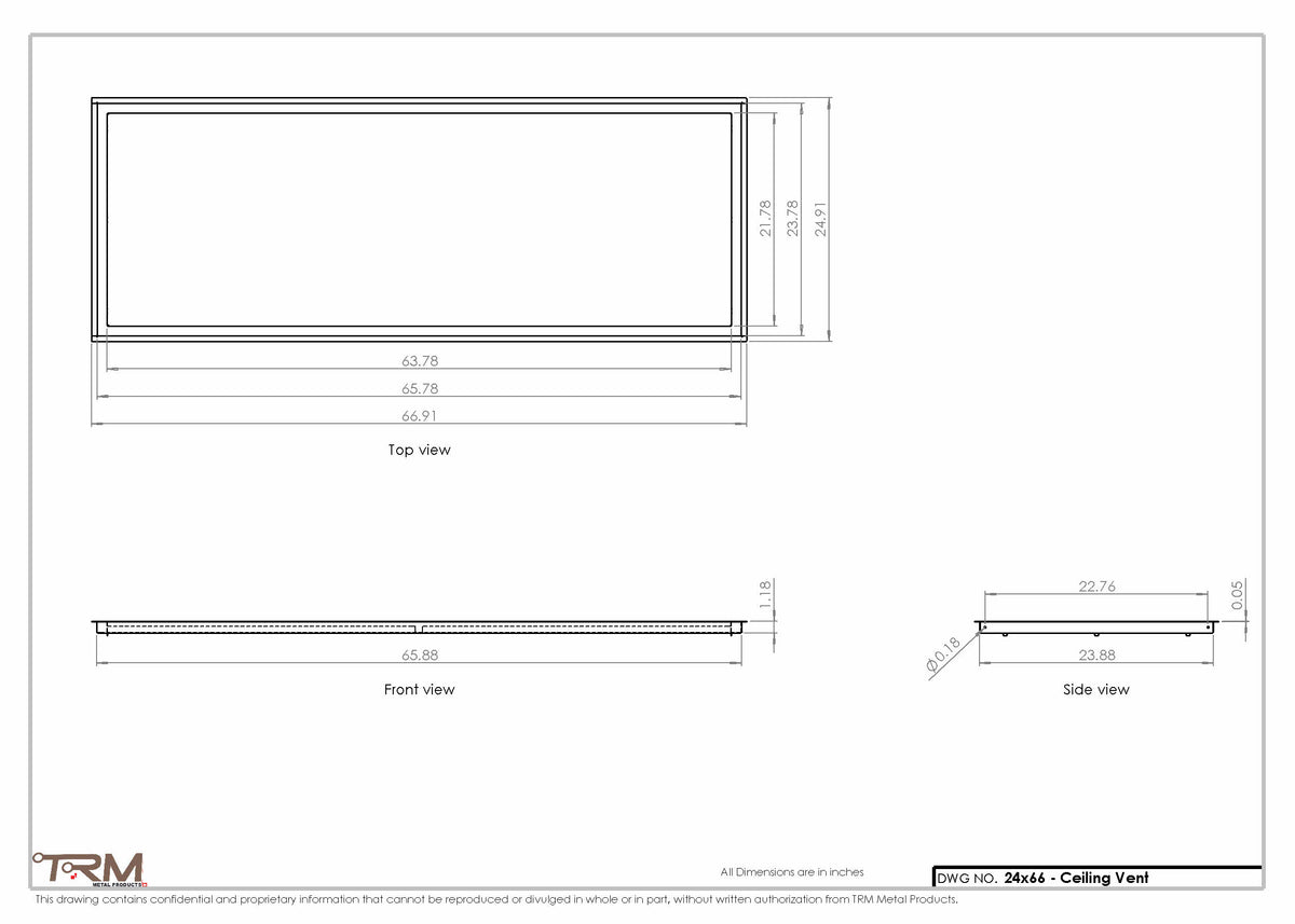 24x66 ceiling vent cover, dimensions drawing