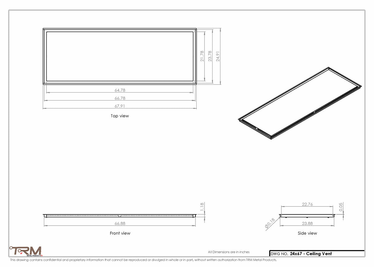 24x67 ceiling vent cover, dimensions drawing