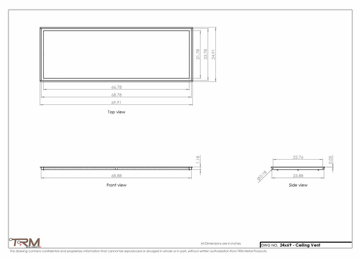 24x69 ceiling vent cover, dimensions drawing