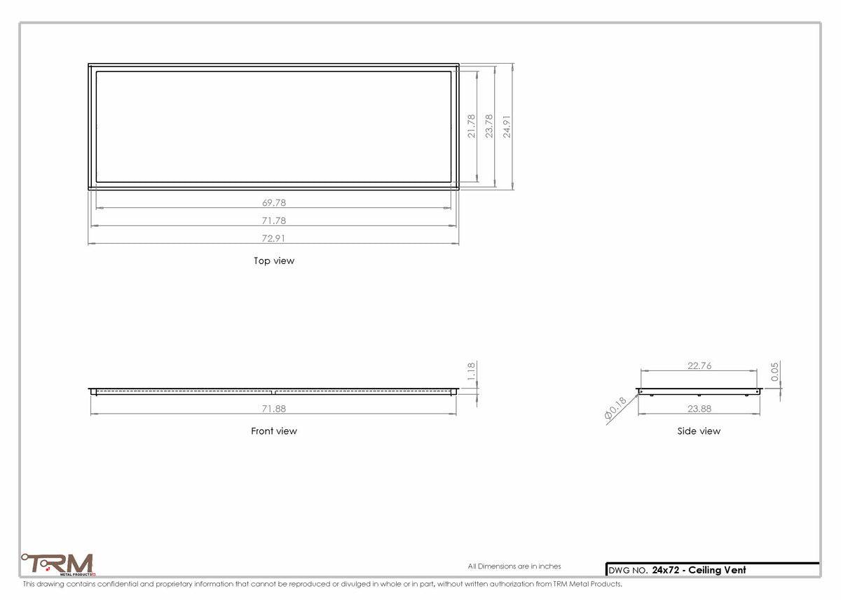 24x72 ceiling vent cover, dimensions drawing