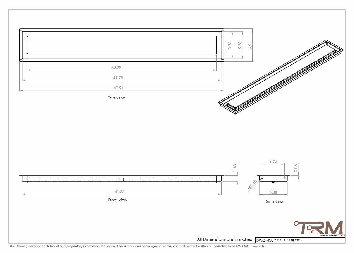 6x42 ceiling vent cover, dimensions drawing