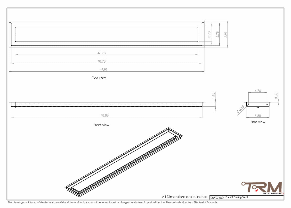 6x49 ceiling vent cover, dimensions drawing