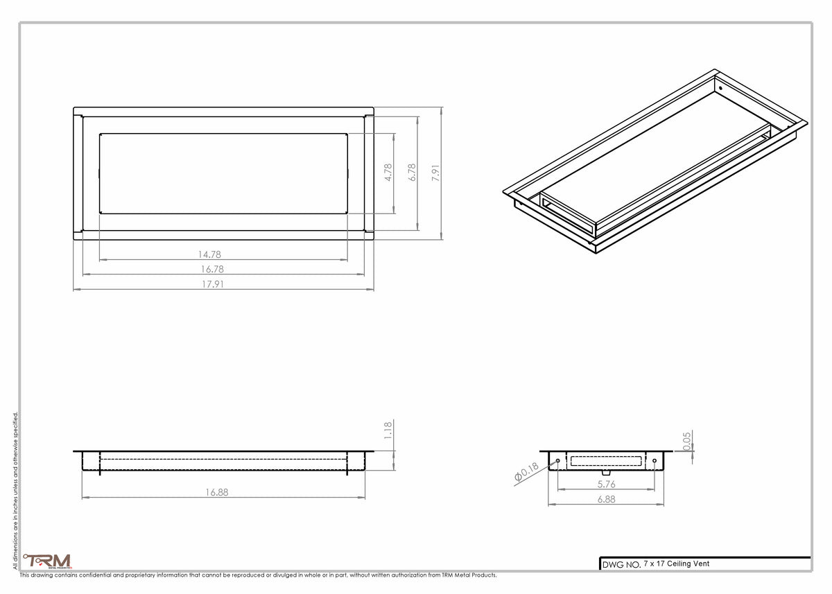 7x17 ceiling vent cover, dimensions drawing