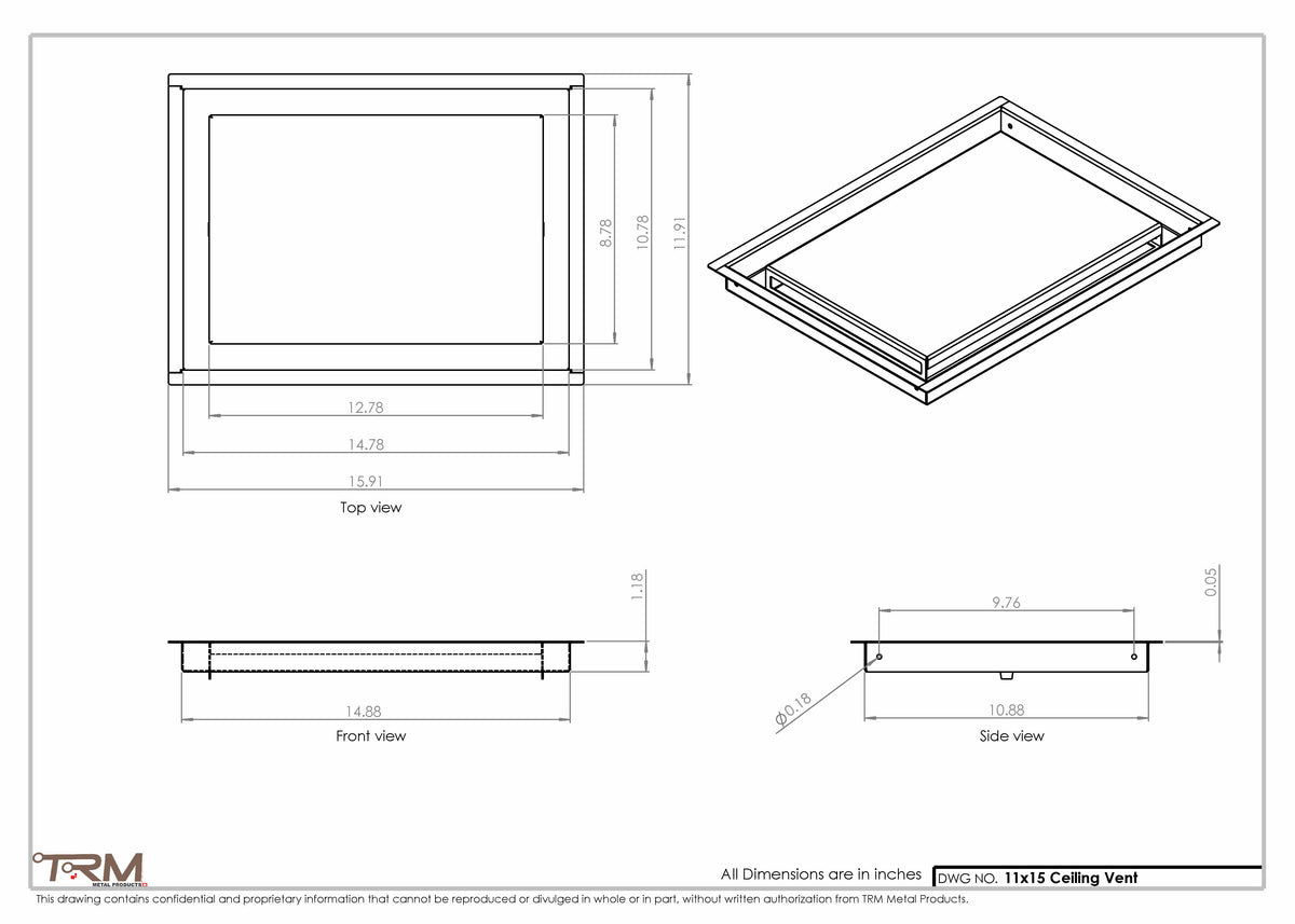 11x15 ceiling vent cover, dimensions drawing