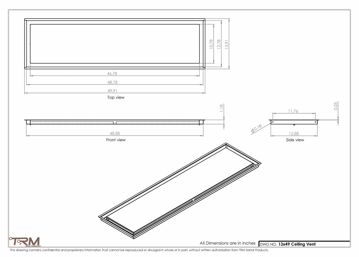 13x49 ceiling vent cover, dimensions drawing