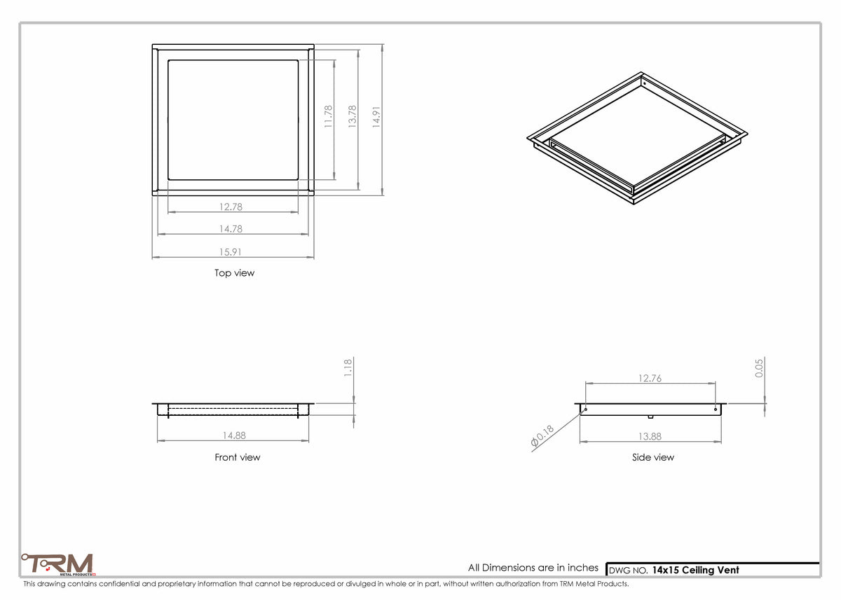 14x15 ceiling vent cover, dimensions drawing