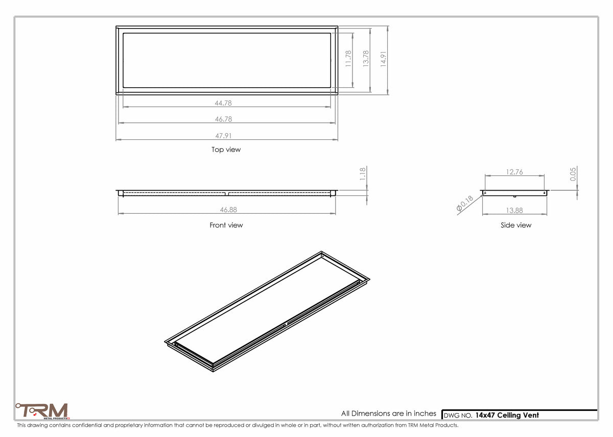 14x47 ceiling vent cover, dimensions drawing