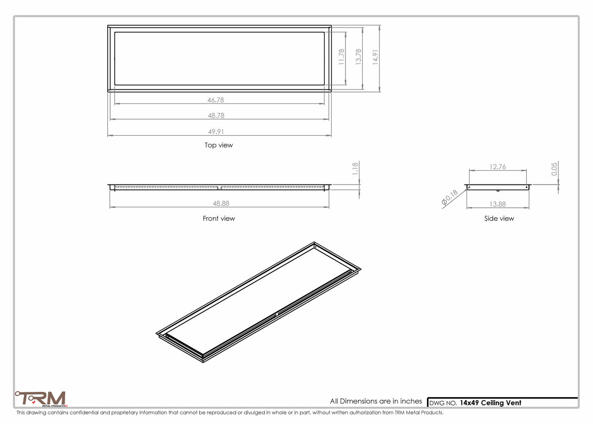14x49 ceiling vent cover, dimensions drawing