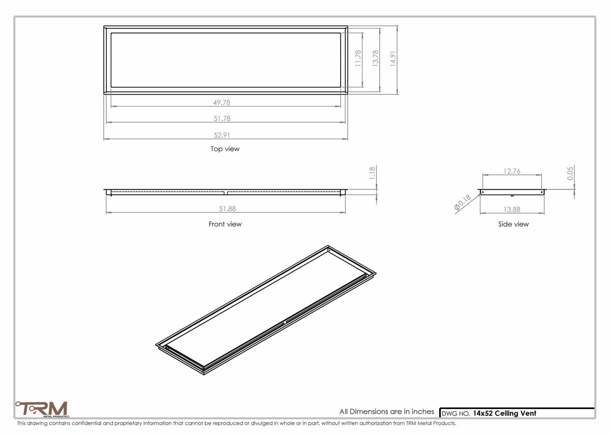 14x52 ceiling vent cover, dimensions drawing