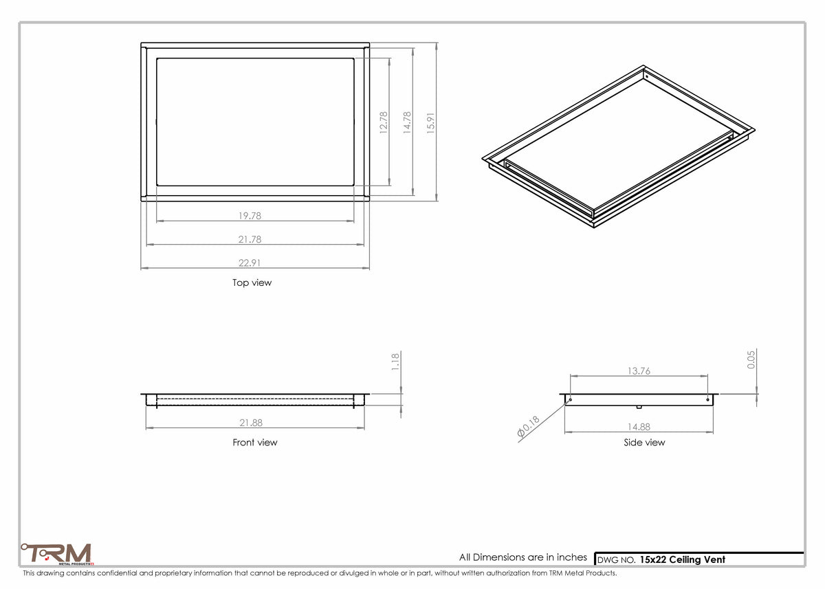 15x22 ceiling vent cover, dimensions drawing