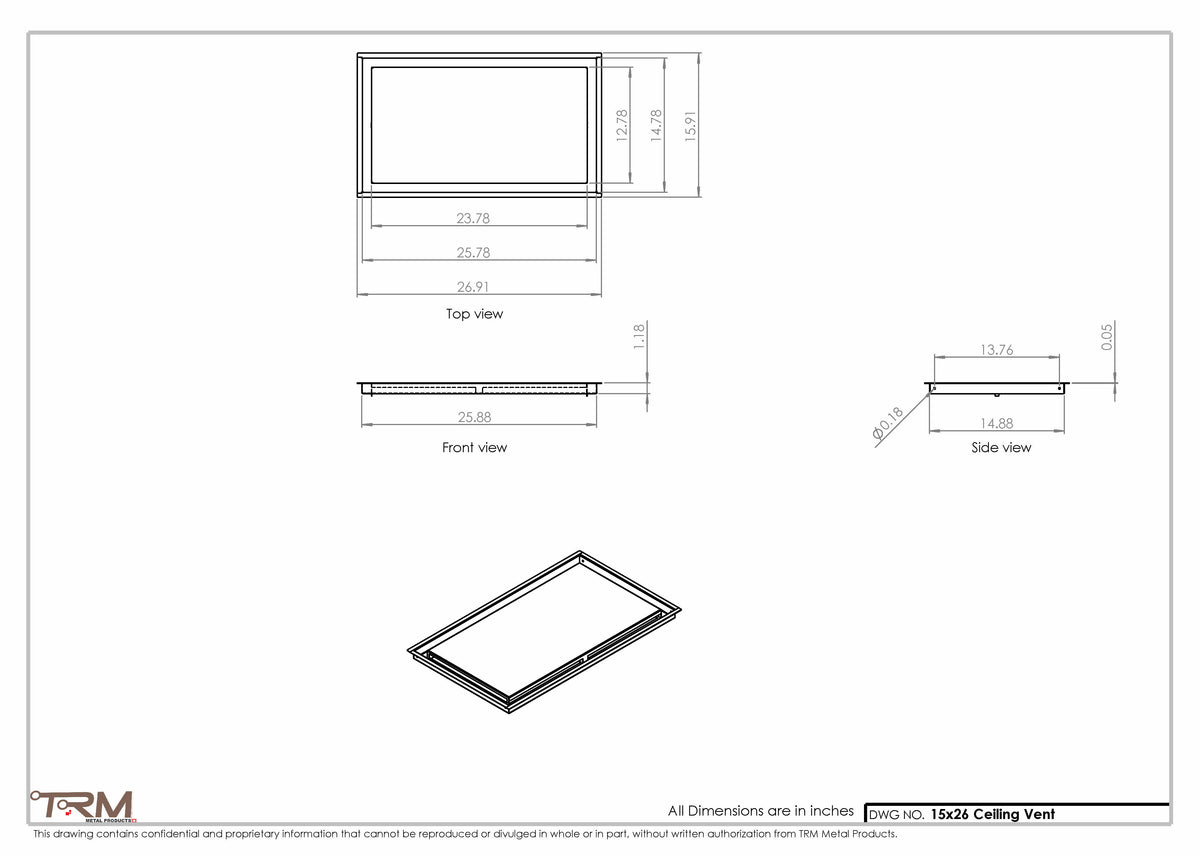 15x26 ceiling vent cover, dimensions drawing
