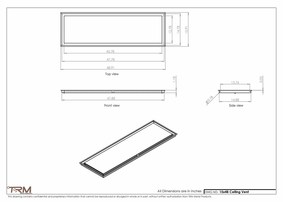 15x48 ceiling vent cover, dimensions drawing