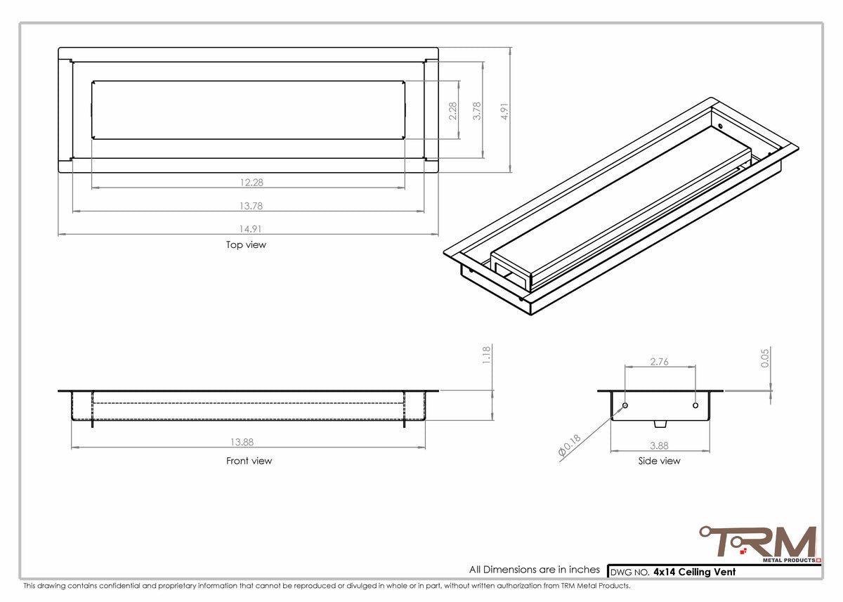 4x14 ceiling vent cover, dimensions drawing