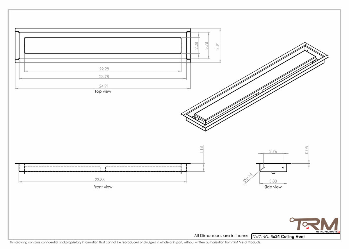 4x24 ceiling vent cover, dimensions drawing