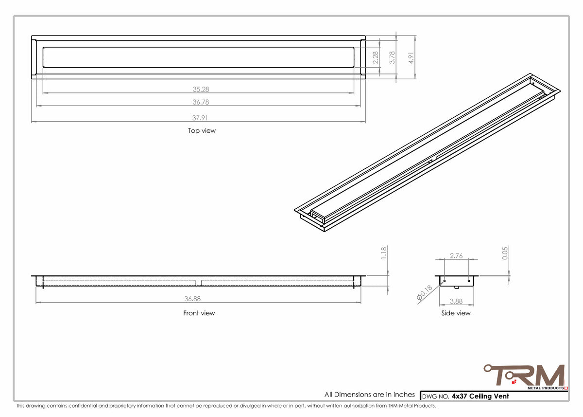 4x37 ceiling vent cover, dimensions drawing