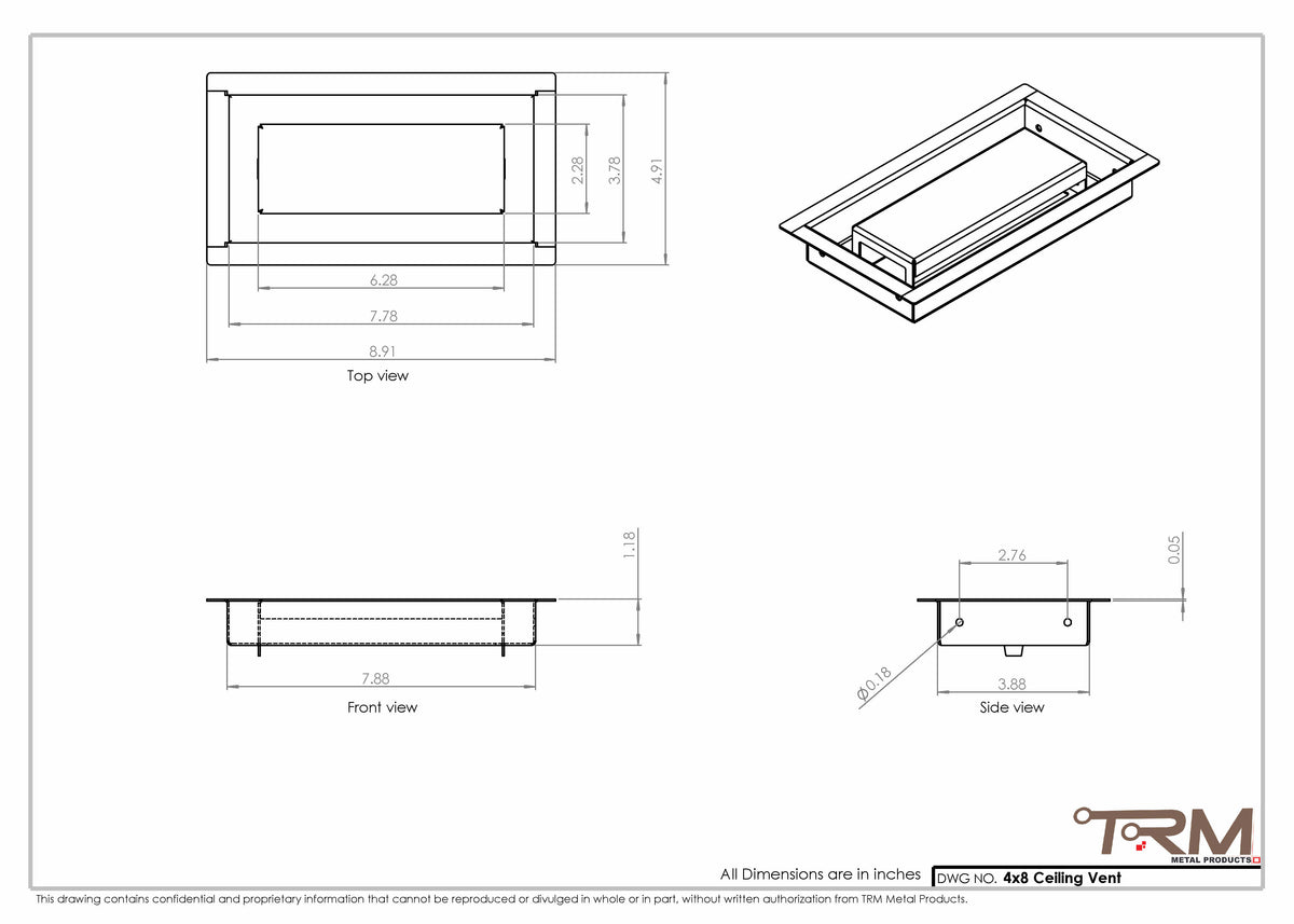 4x8 ceiling vent cover, dimensions drawing
