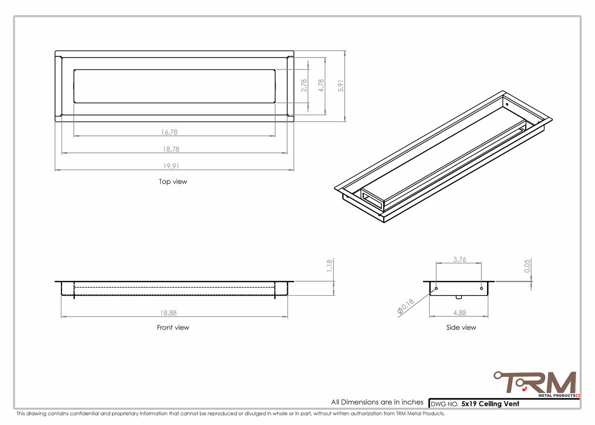 5x19 ceiling vent cover, dimensions drawing