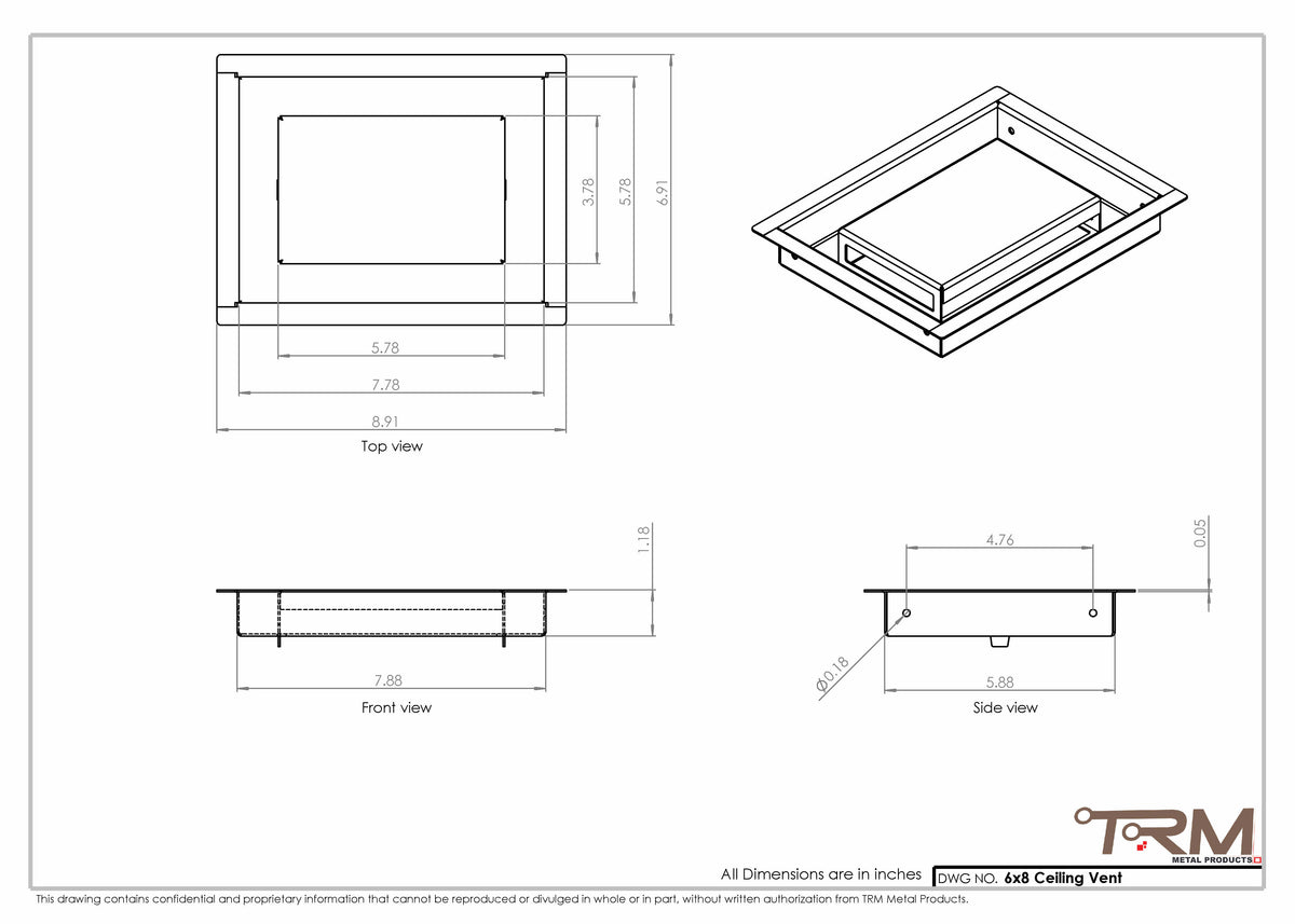 6x8 ceiling vent cover, dimensions drawing