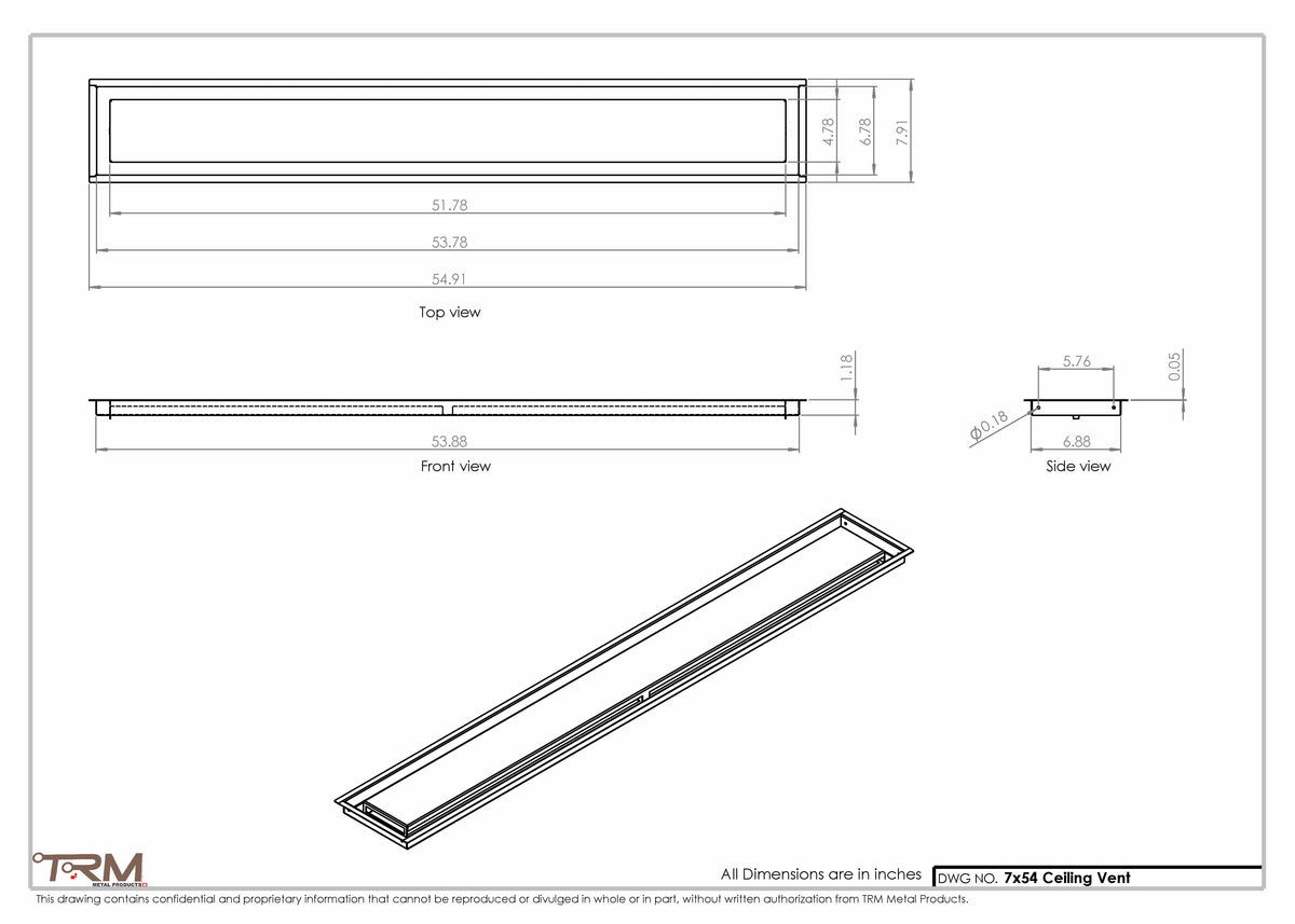 7x54 ceiling vent cover, dimensions drawing