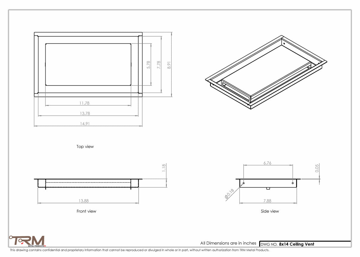 8x14 ceiling vent cover, dimensions drawing