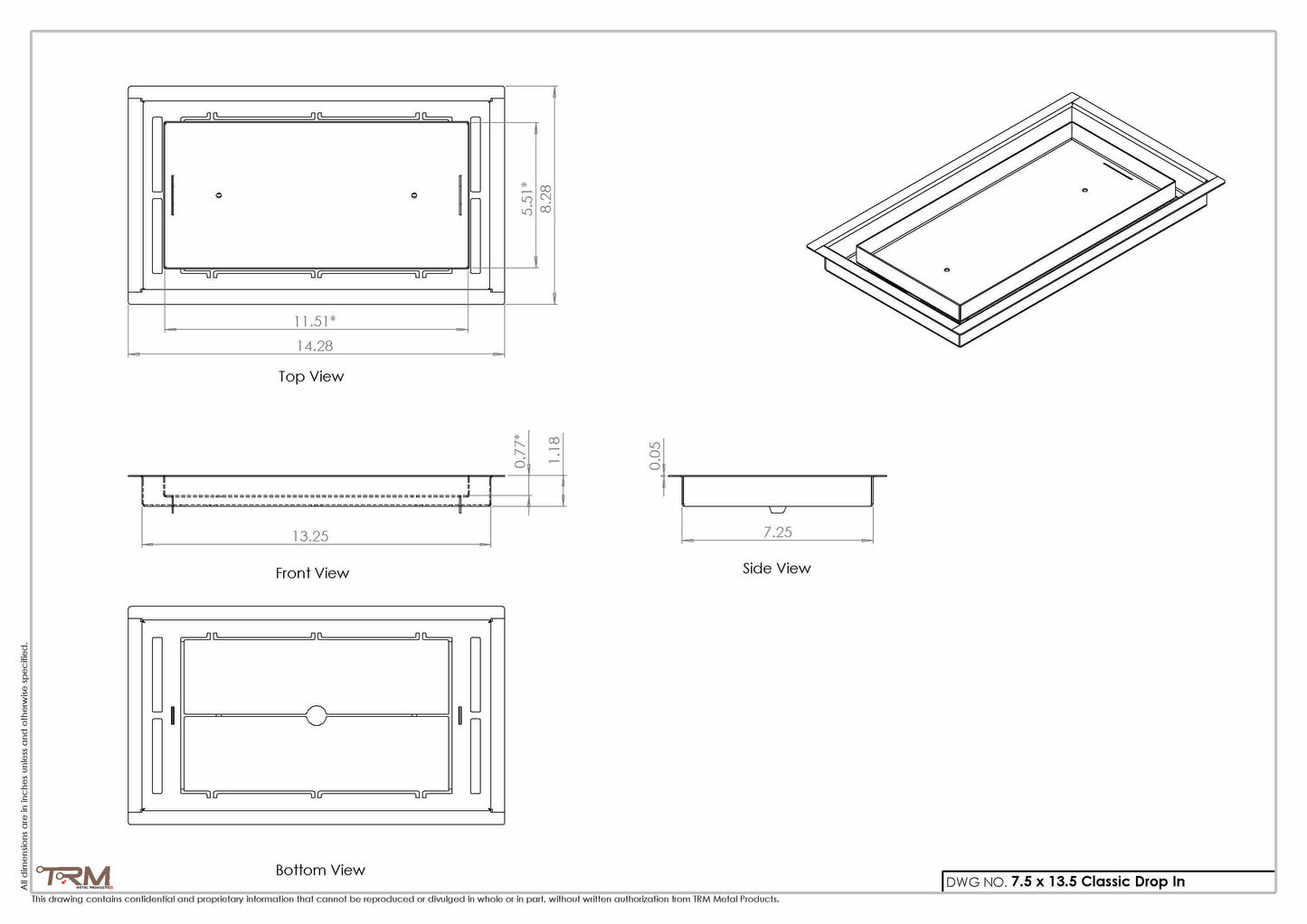 7.5x13.5 Classic Drop-in Air Vent, Flush Floor-Matching, All Metal, Floor Vent Cover for 13.5x7.5 air vent