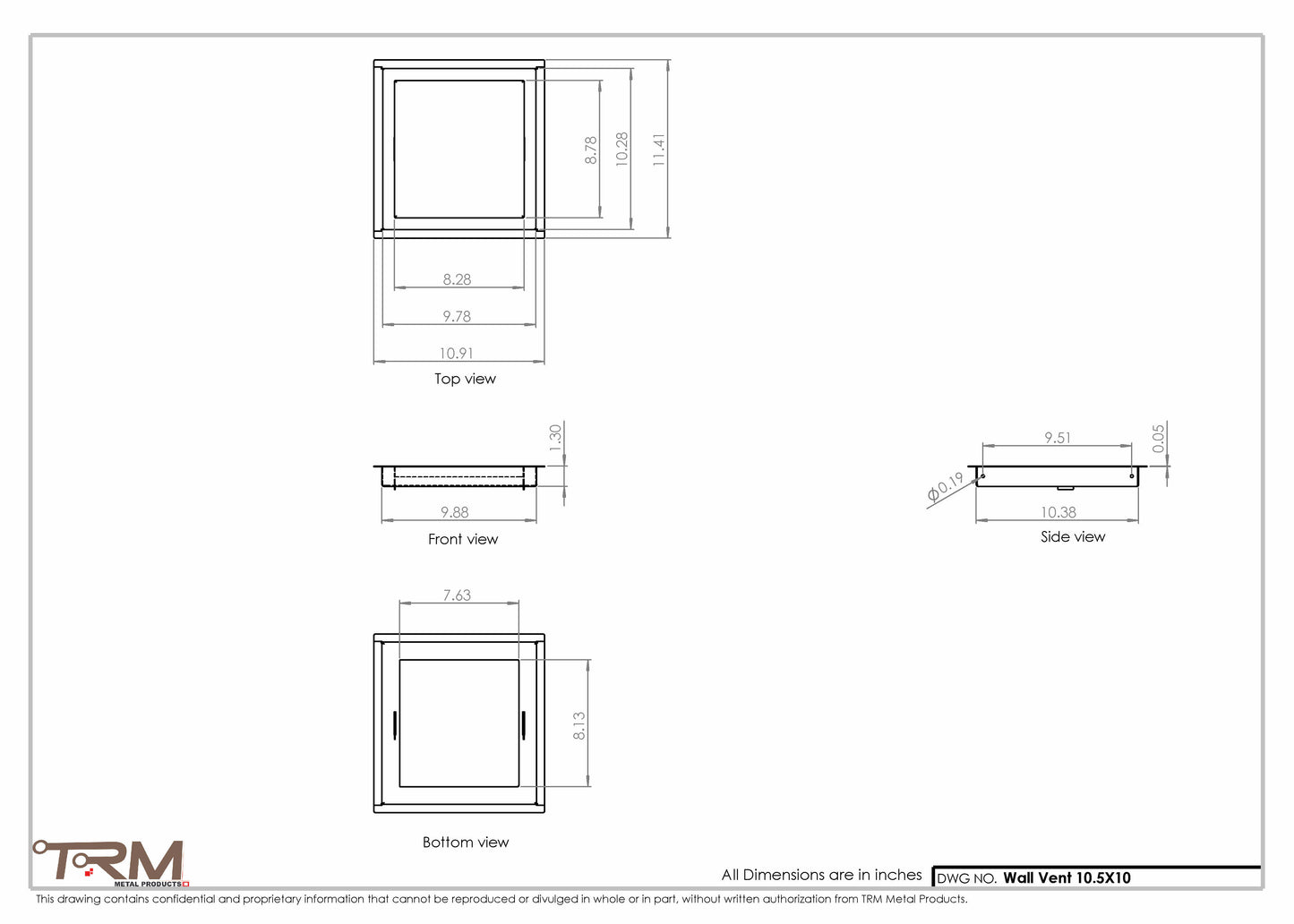 10.5x10 - Wall Vent - Modern Vent Cover -  Return Air Vent - TRM Metal  10x10.5