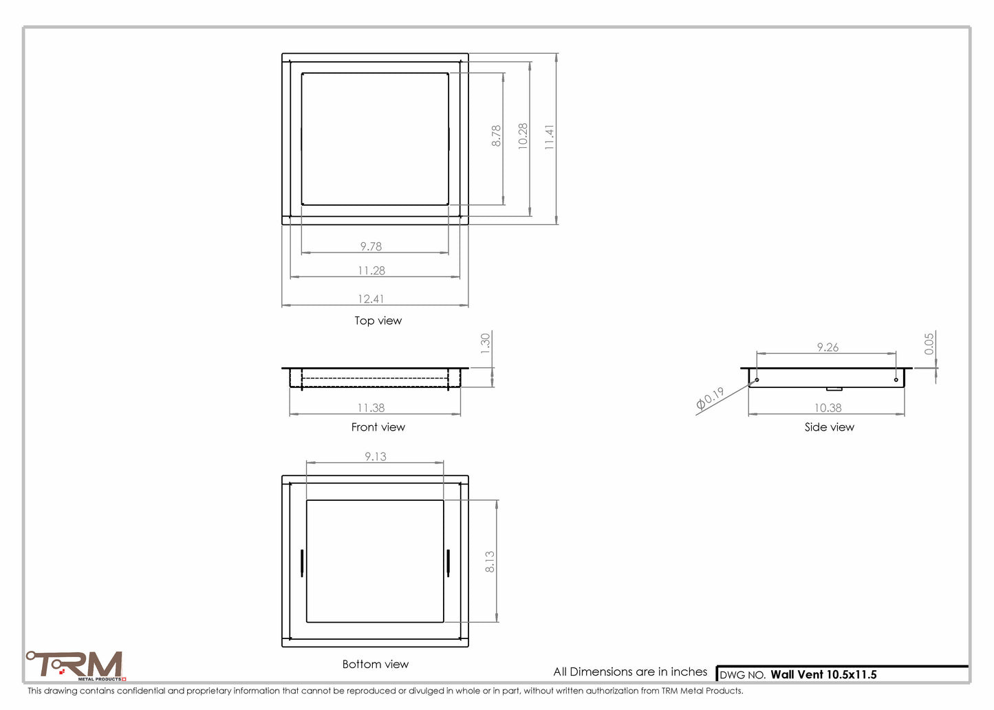 10.5x11.5 - Wall Vent - Modern Vent Cover -  Return Air Vent - TRM Metal  11.5x10.5