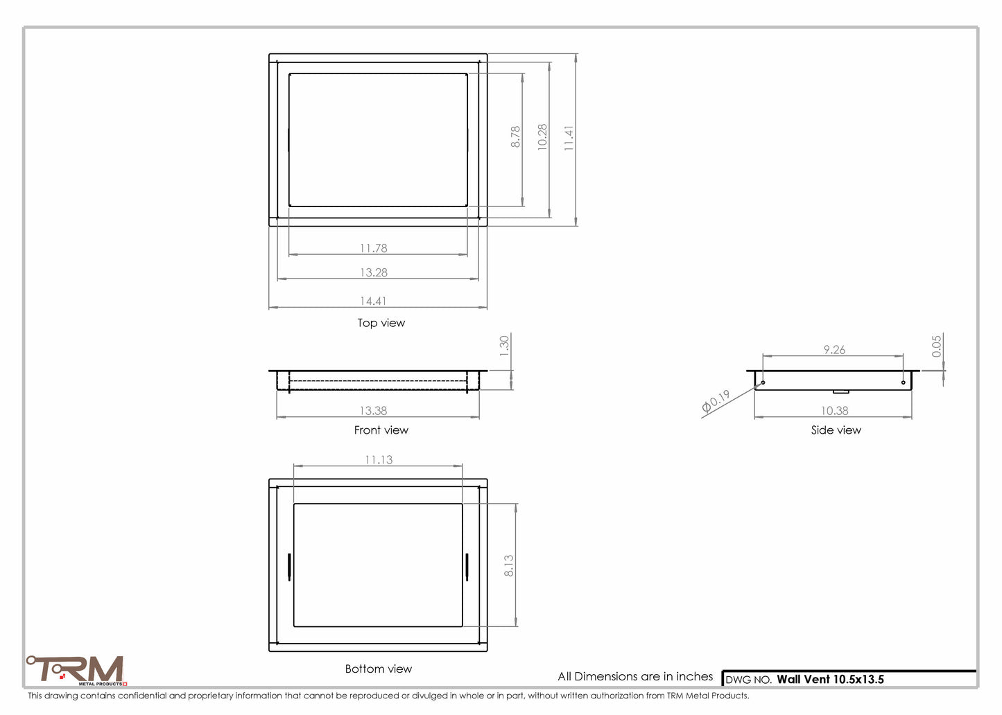 10.5x13.5 - Wall Vent - Modern Vent Cover -  Return Air Vent - TRM Metal  13.5x10.5