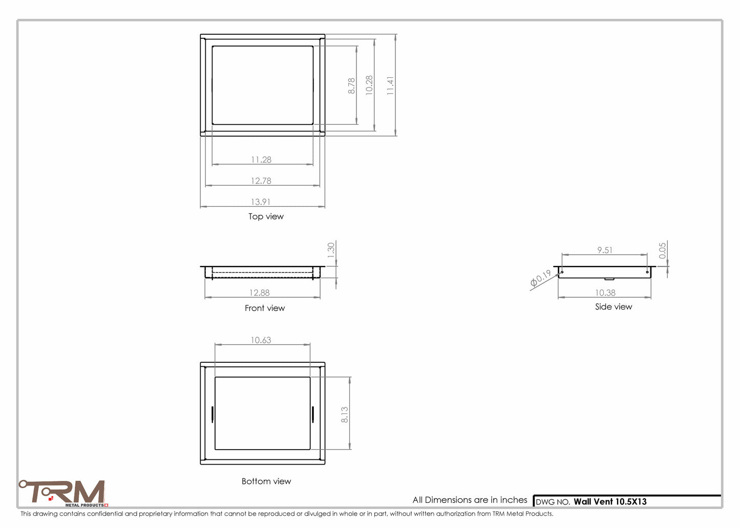 10.5x13 - Wall Vent - Modern Vent Cover -  Return Air Vent - TRM Metal  13x10.5