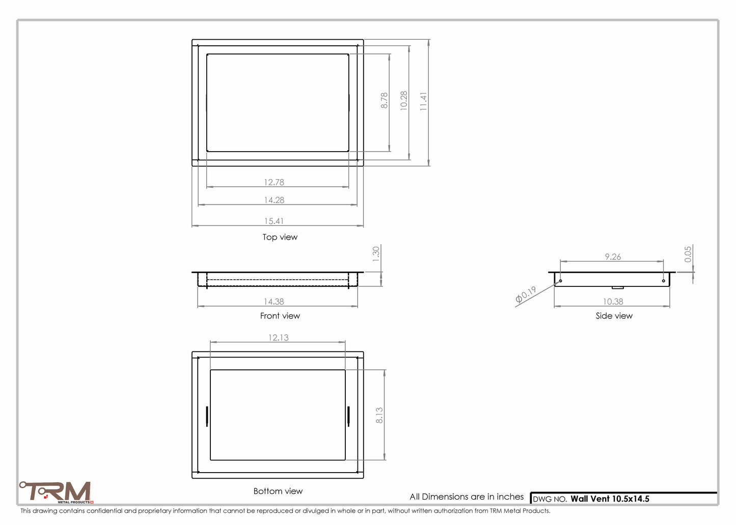 10.5x14.5 - Wall Vent - Modern Vent Cover -  Return Air Vent - TRM Metal  14.5x10.5