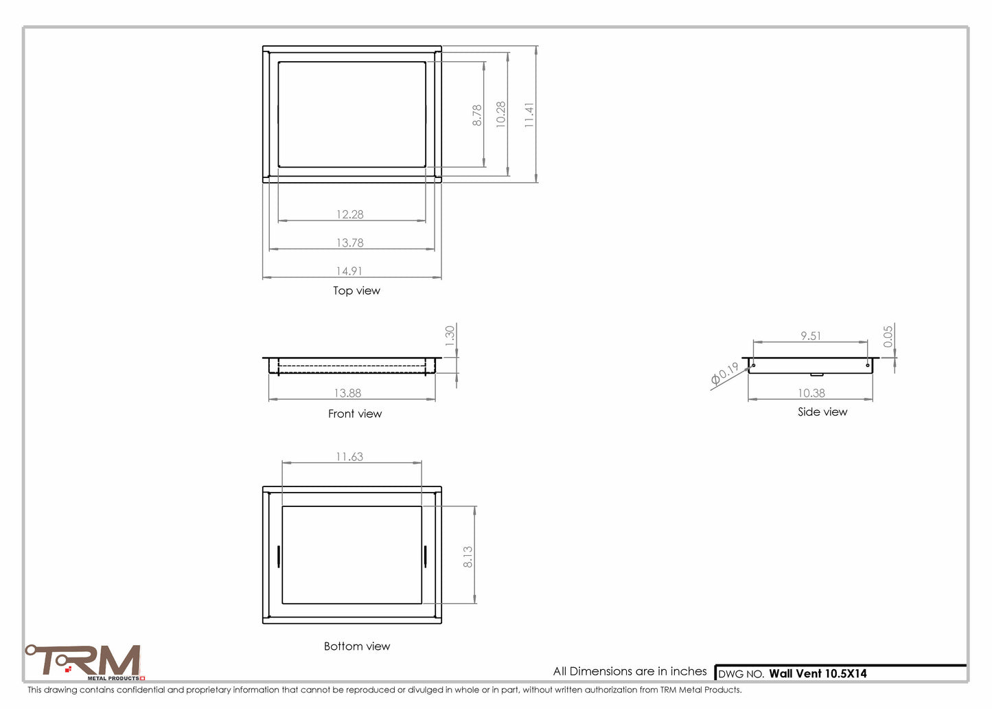 10.5x14 - Wall Vent - Modern Vent Cover -  Return Air Vent - TRM Metal  14x10.5