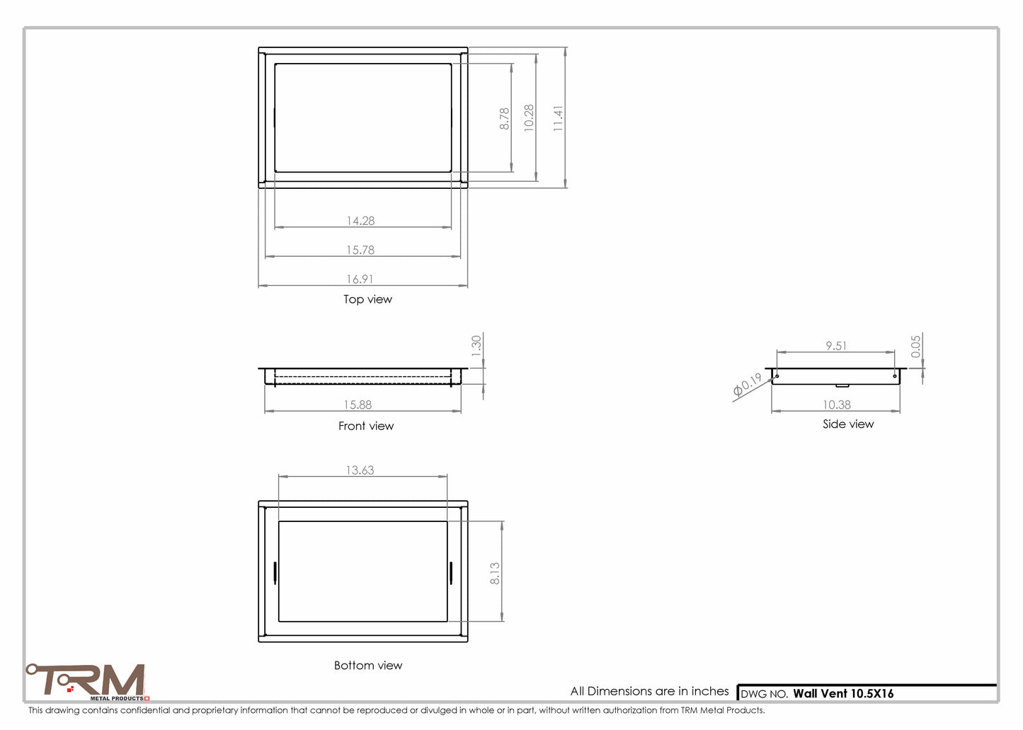 10.5x16 - Wall Vent - Modern Vent Cover -  Return Air Vent - TRM Metal  16x10.5