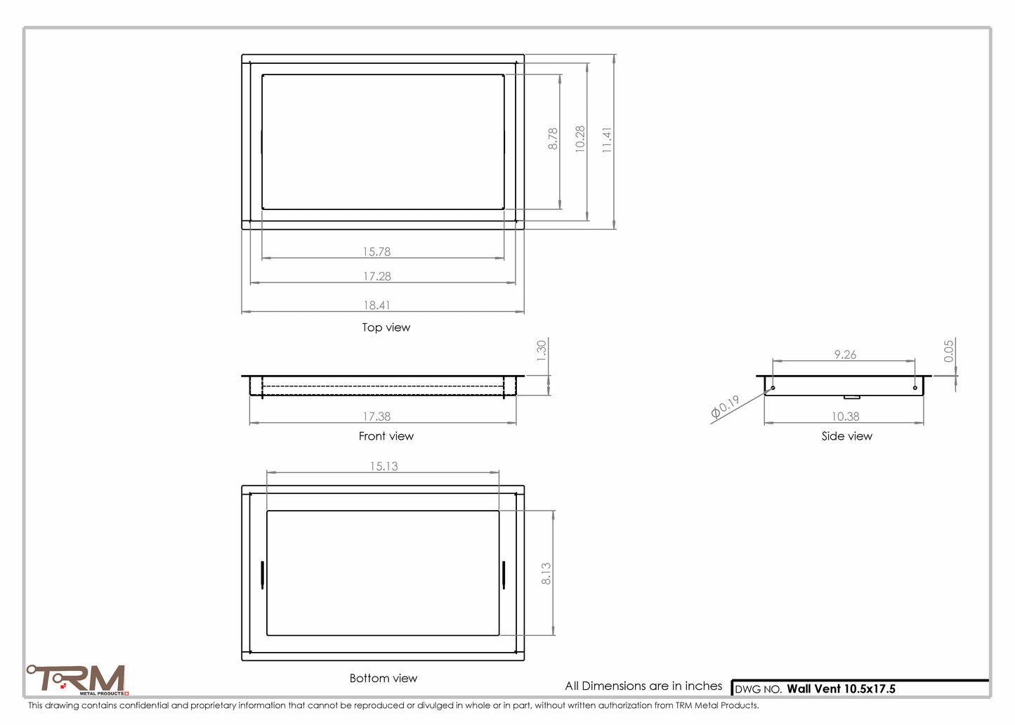 10.5x17.5 - Wall Vent - Modern Vent Cover -  Return Air Vent - TRM Metal  17.5x10.5