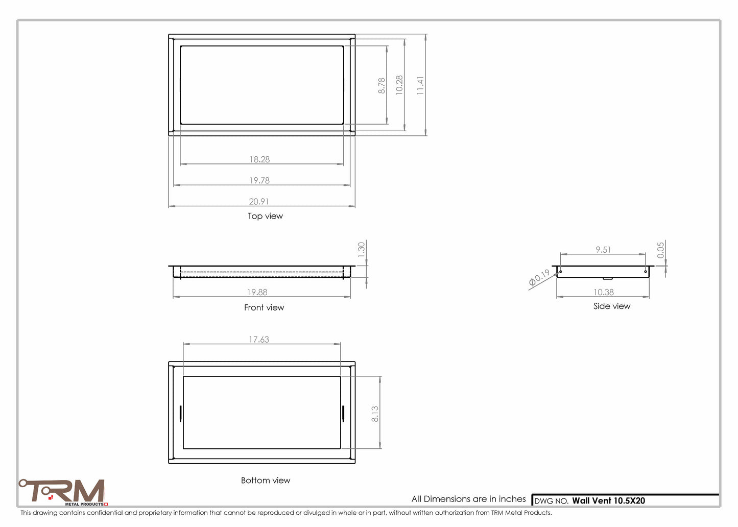 10.5x20 - Wall Vent - Modern Vent Cover -  Return Air Vent - TRM Metal  20x10.5